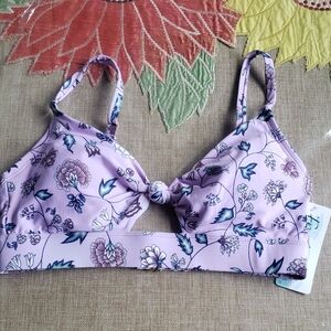 Fresh Water Floral Lavender Front Knot  Bralette Swim Top New Size M